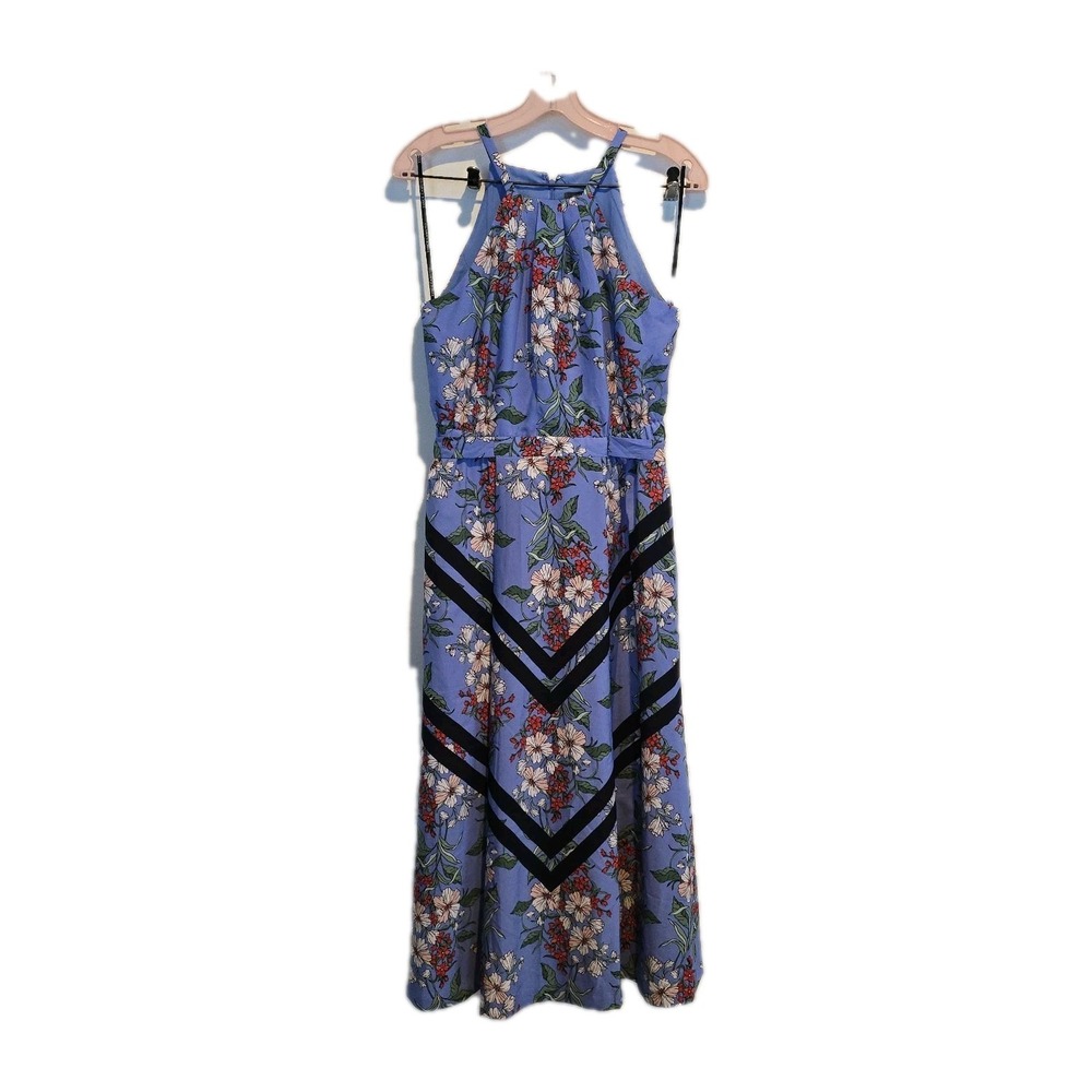 Vince Camuto Womens Halter Neck Fit & Flare Floral Midi Dress Blue Size 4